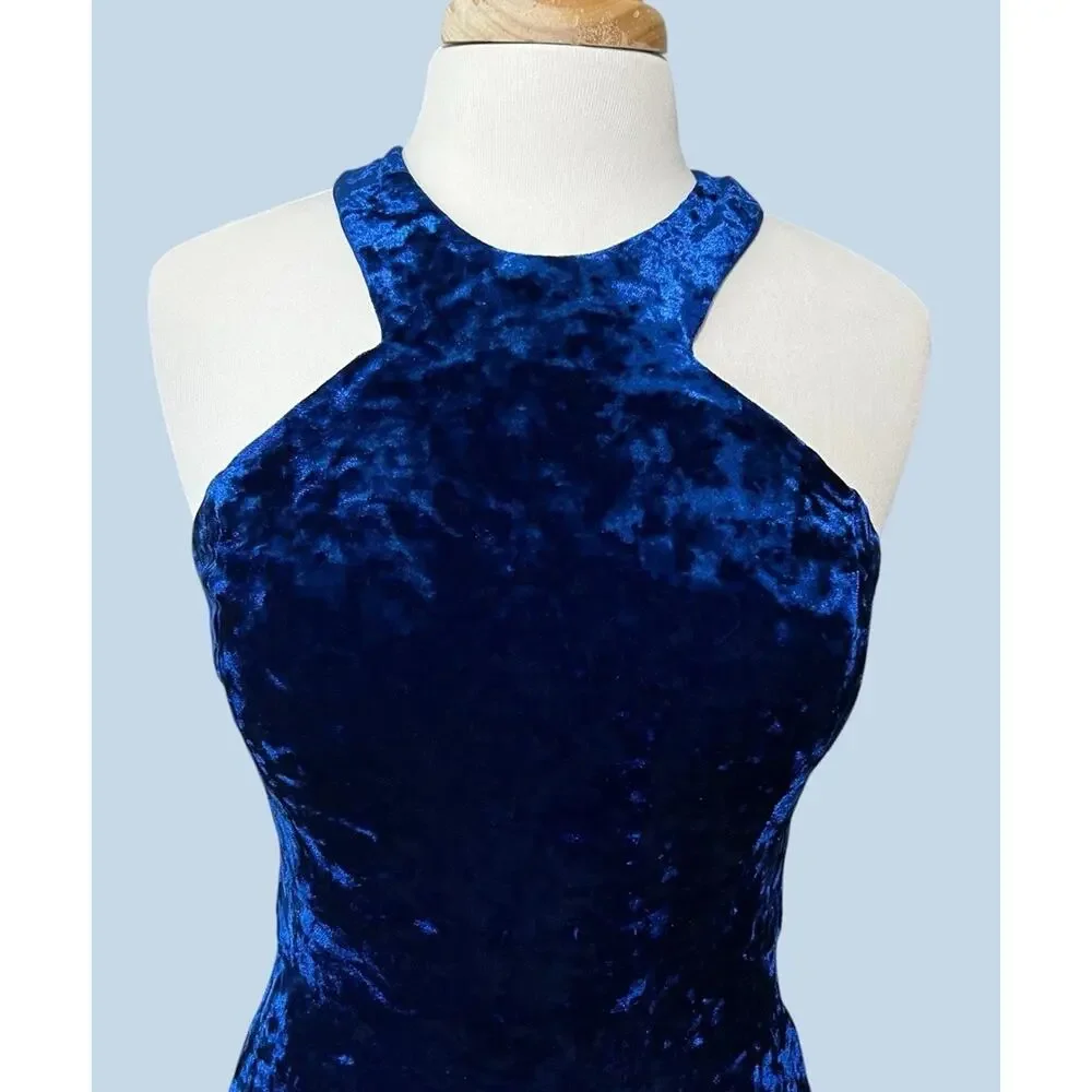 Vtg 90's Y2K Morgan Co Maxi Dress 9/10 Dark Blue Crushed Velvet Whimsigoth Fairy